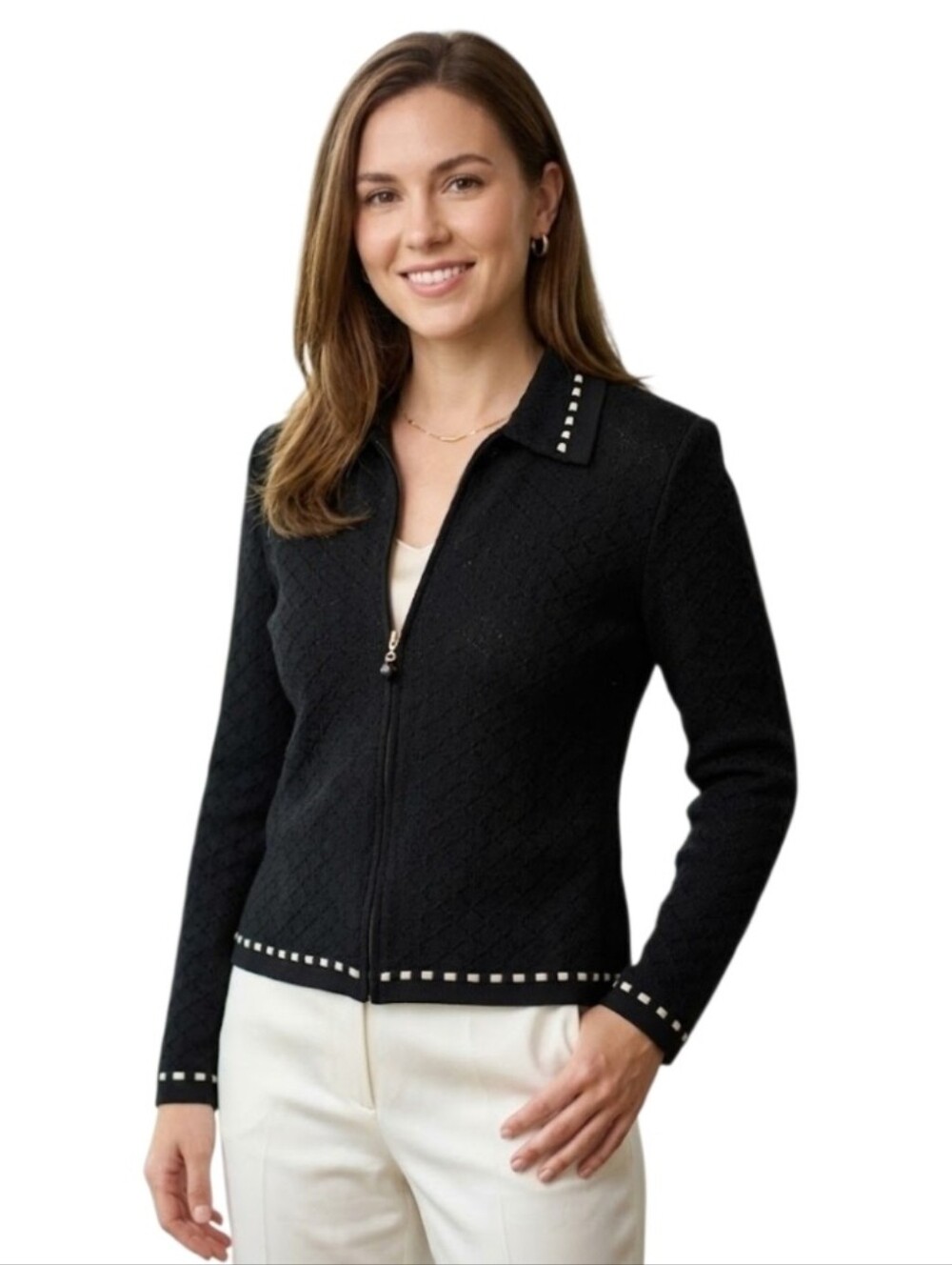 St Jogn Classic Black Zip-Front Women's Dinner Jacket Cardigan